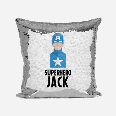Superhero Personalised Name Kids Boys Sequin Magic Cushion Cover + Pillow