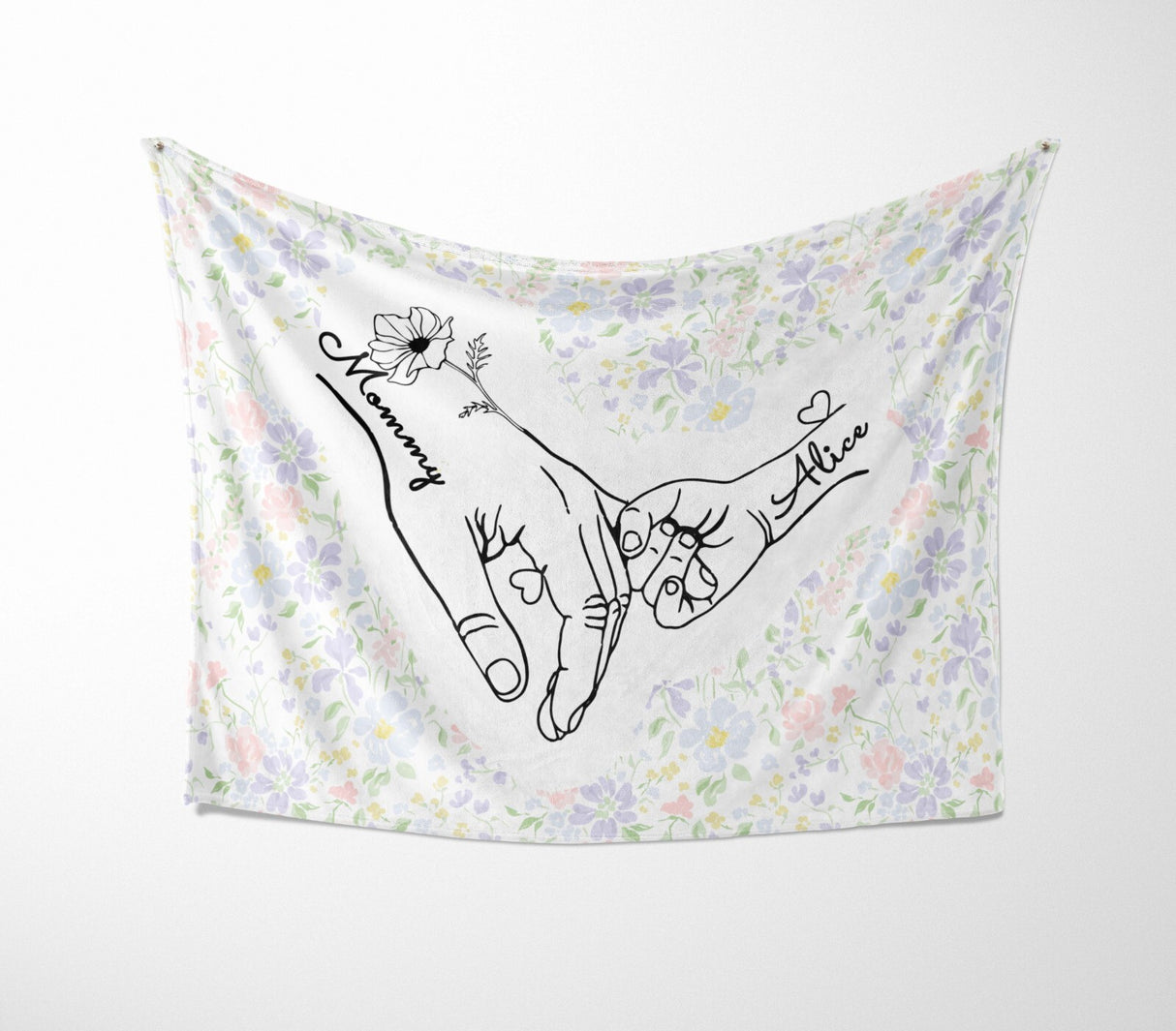 Mother's Day Custom Name Floral Soft Warm Fleece Memory Blanket Throw Decoration