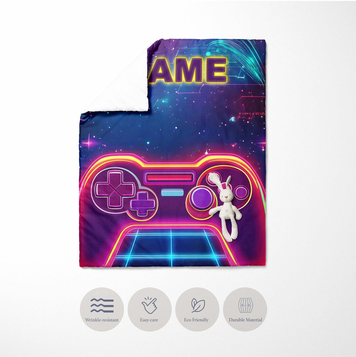 Personalised Name Gamer Gaming Controller Kids Cot Bed Duvet Cover + Pillowcase