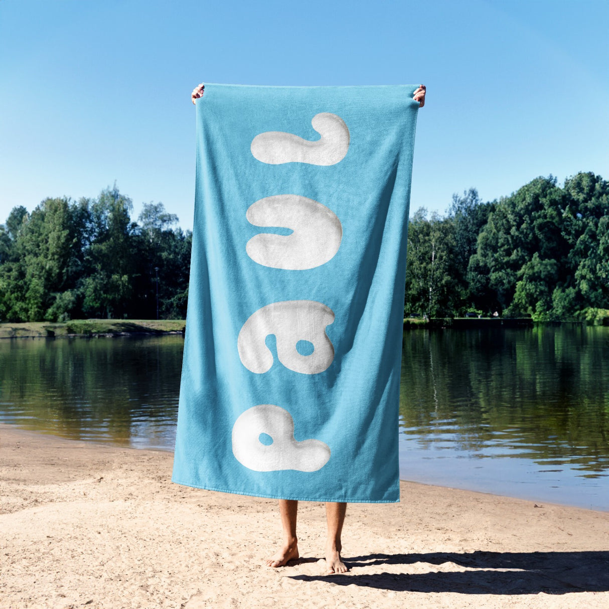 Personalised 3D Bubble Name Text Print Custom Absorbent Beach Bath Sheet Towel