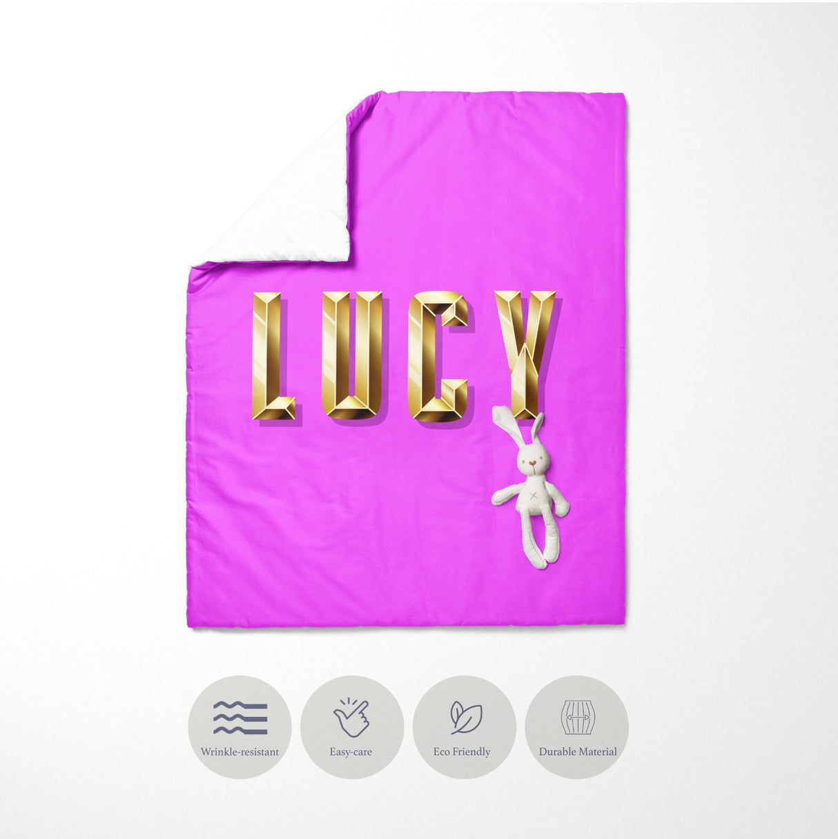 Personalised Name Gold Brick Letters Font Kids Cot Bed Duvet Cover + Pillowcase