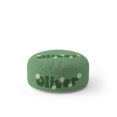 Personalised Custom Name Groovy Daisy Font Ottoman Filled Pouffe Washable Cover