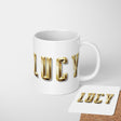 Personalised Any Name Gold Bricks Letters Coffee Tea Mug Coaster Gift Him Her