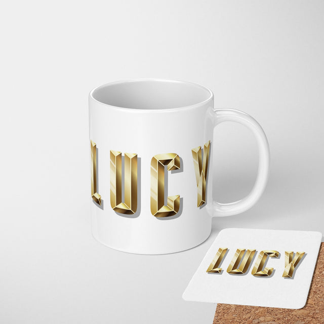 Personalised Any Name Gold Bricks Letters Coffee Tea Mug Coaster Gift Him Her