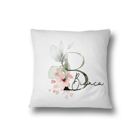 Personalised Gentle Botanical Blush Pink Initial Letter Cushion Cover Pillow
