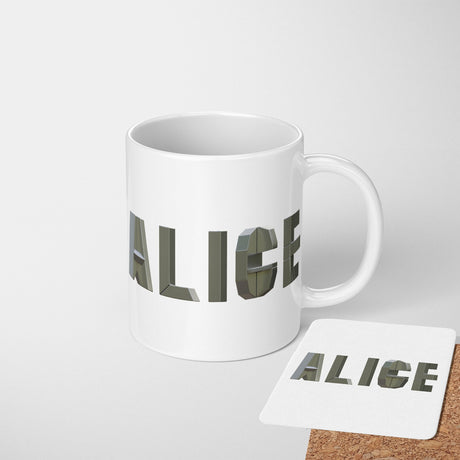 Personalised Geometal 3D Name Text Novelty Coffee Tea Mug Coaster Gift Him Her