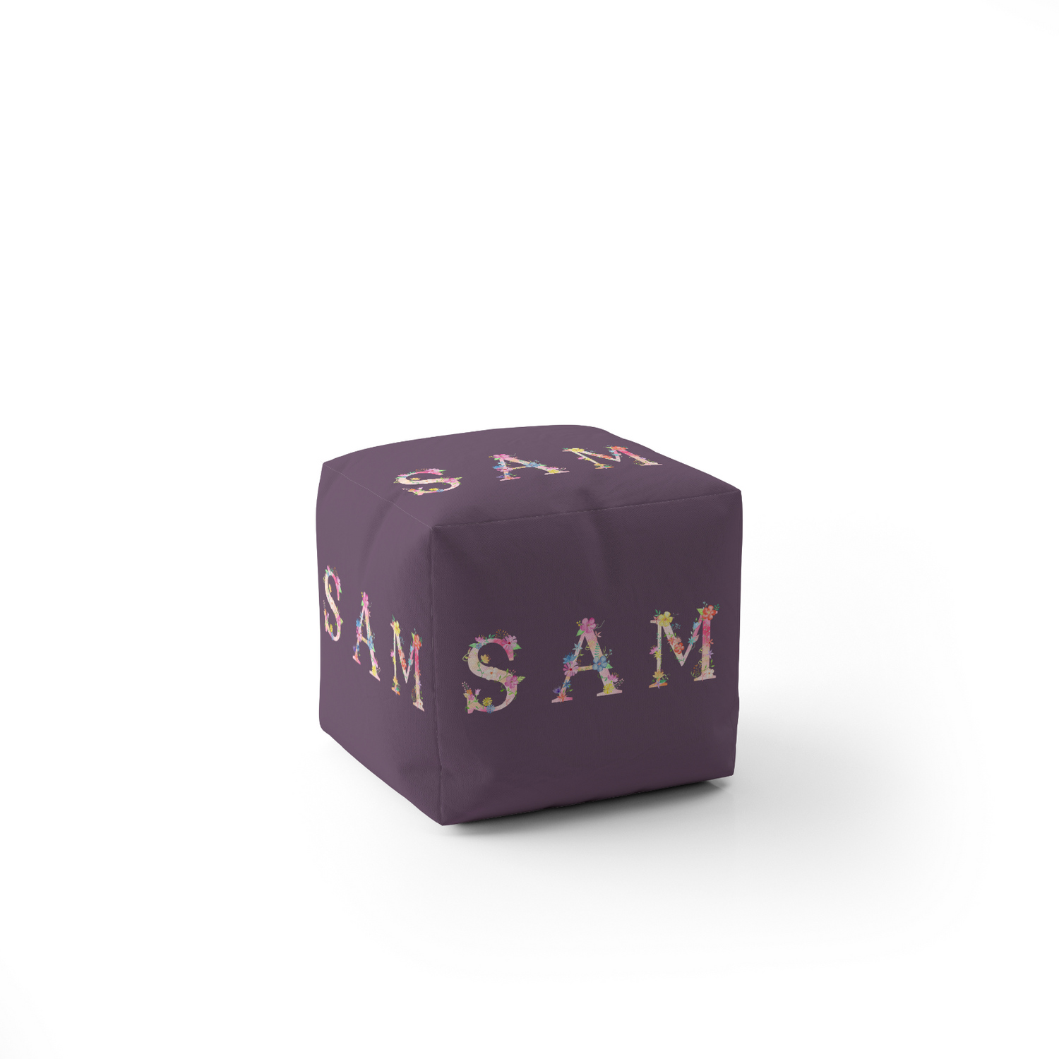 Personalised Pink Floral Alphabet Kids Font Ottoman Filled Pouffe Washable Cover