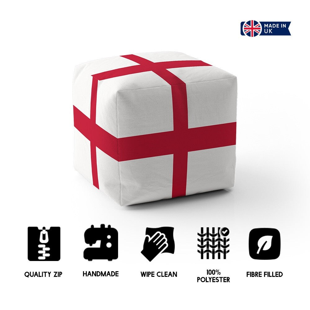 England Flag St George's Cross Ottoman Filled Pouffe Footrest Inc Washable Cover