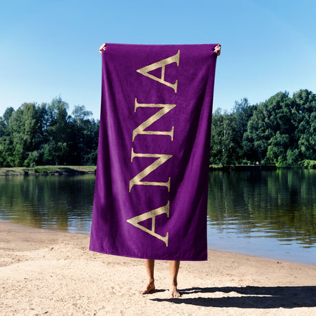 Personalised Any Name Name Vector Gold Coloured Absorbent Beach Bath Sheet Towel