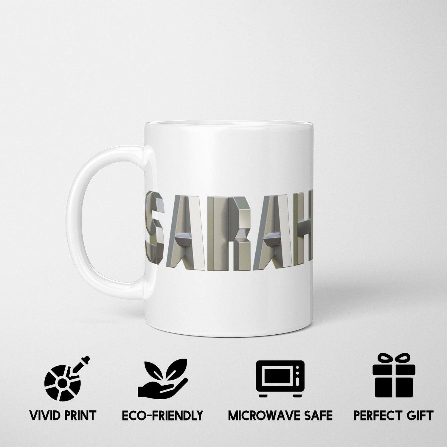 Personalised Geometal 3D Name Text Novelty Coffee Tea Mug Coaster Gift Him Her