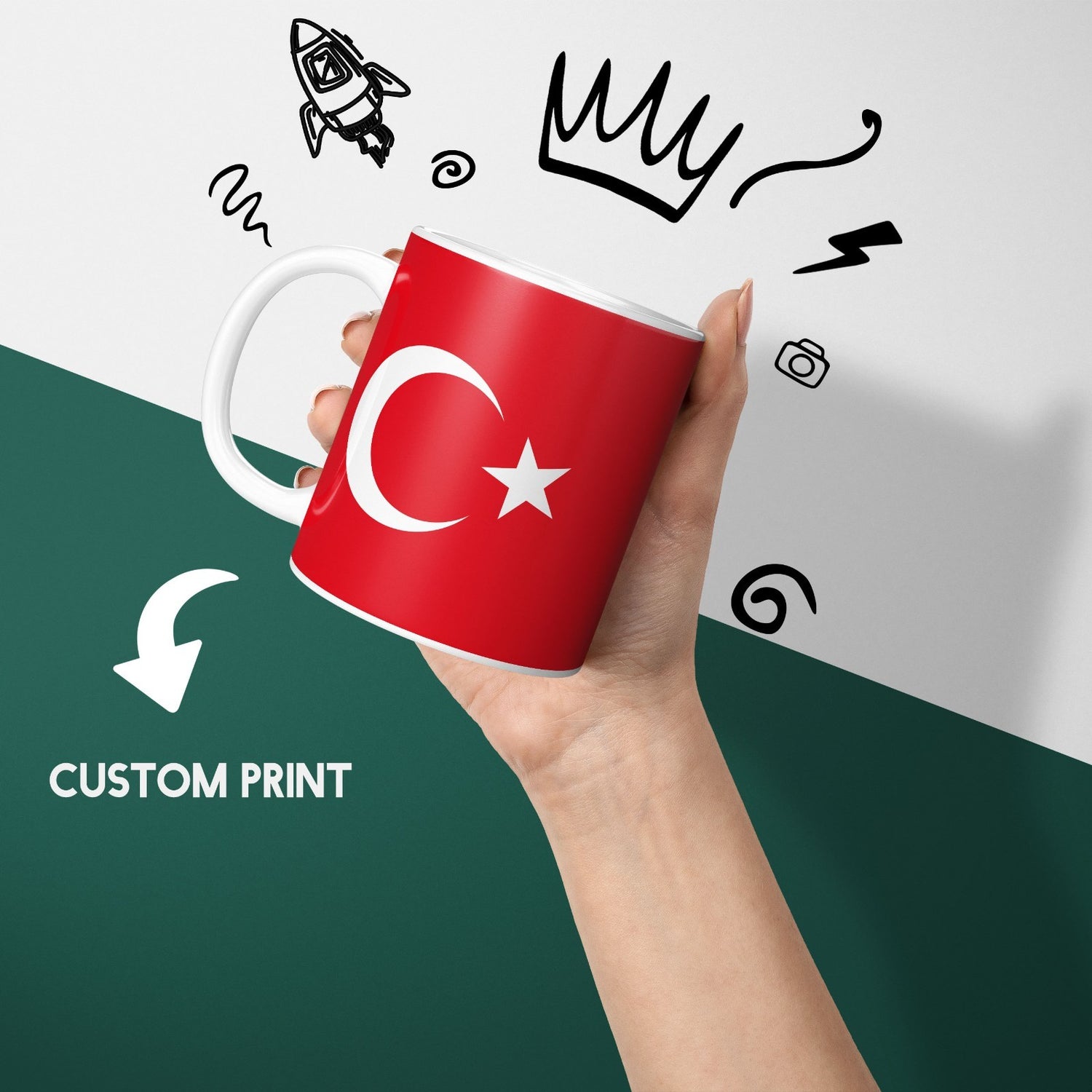 Turkey Flag Turkish Design Coffee Tea Mug Cup Set Coaster - Gift Him Her Custom