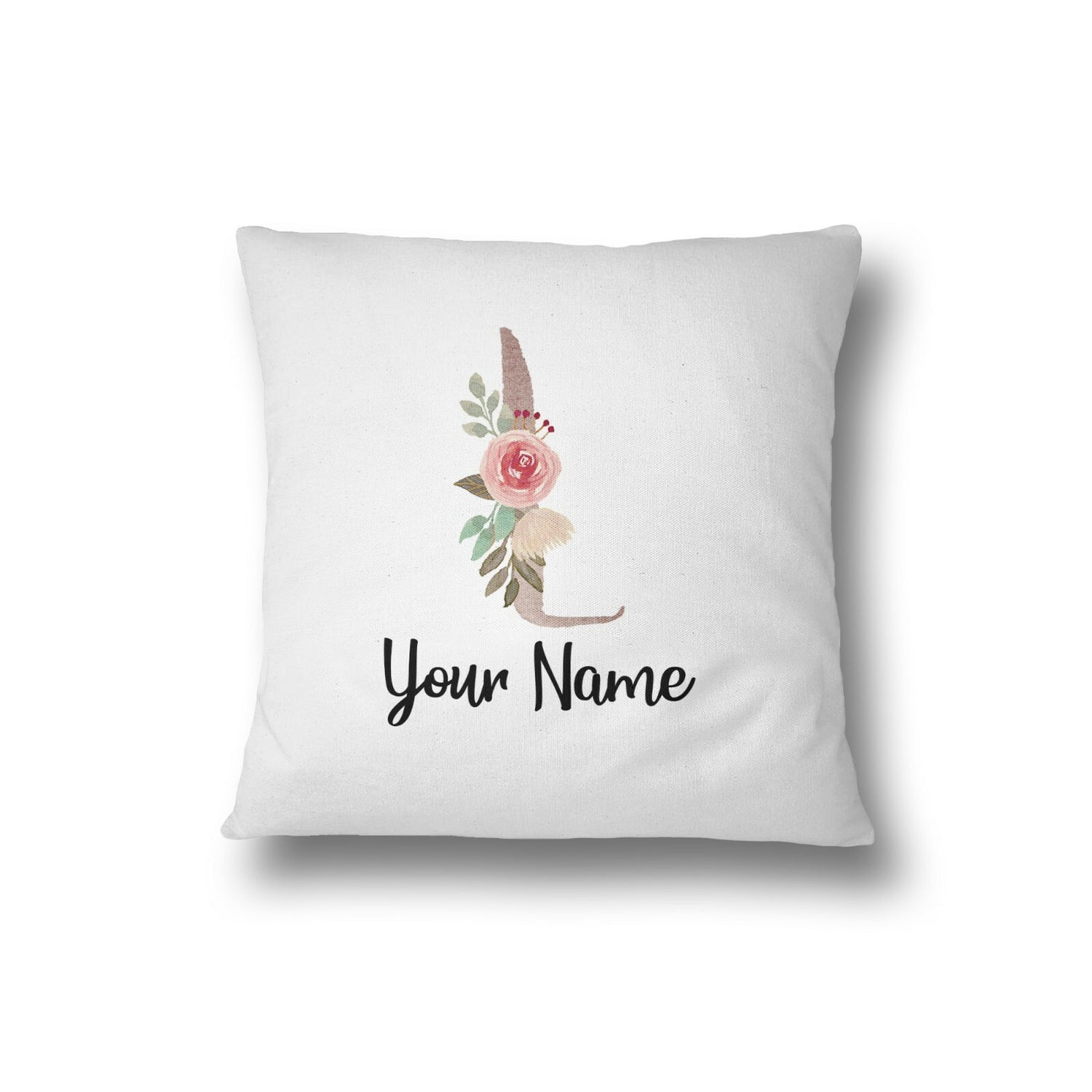 Personalised Floral Watercolour Hand Paint Effect Alphabet Floral Name Cushion
