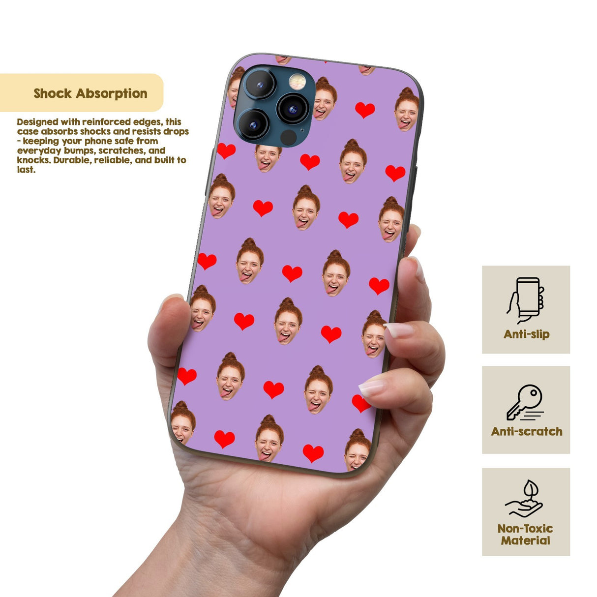Face Cut Out All Over With Heart Personalised Custom - Printed iPhone Black Case