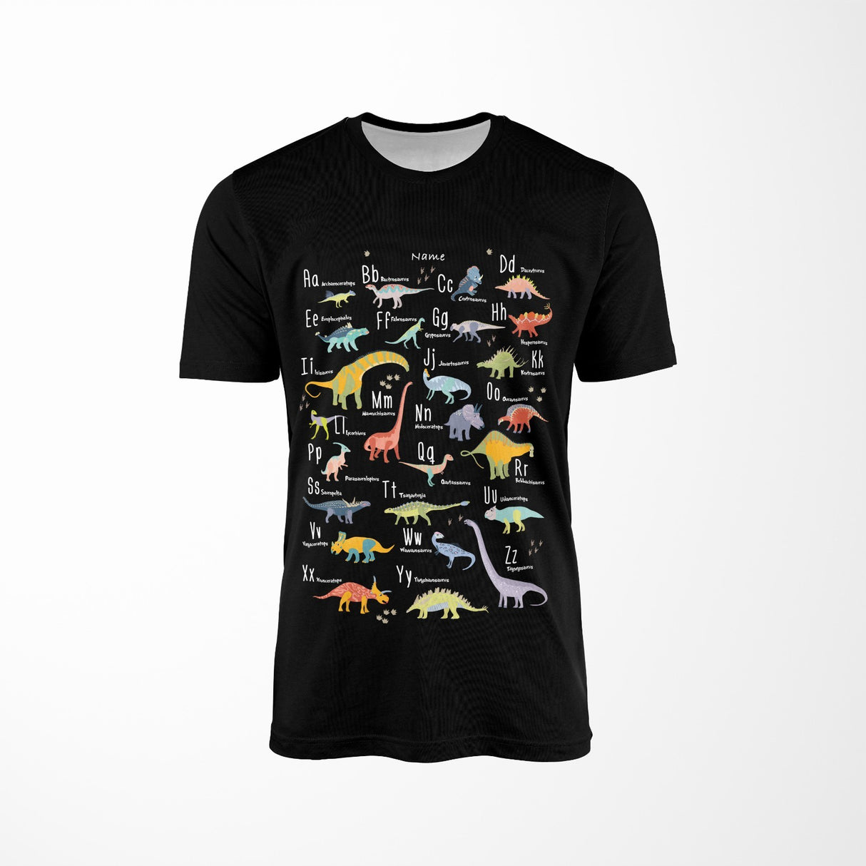 Personalised Dinosaur Alphabet T-Shirt Custom All Over Print Unisex Colour