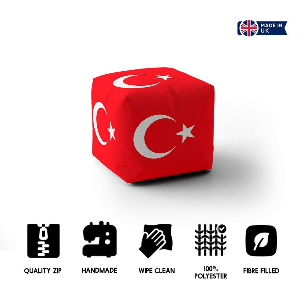 Turkey Flag Turkish Ottoman Filled Pouffe Footrest Washable Cover Custom Gift