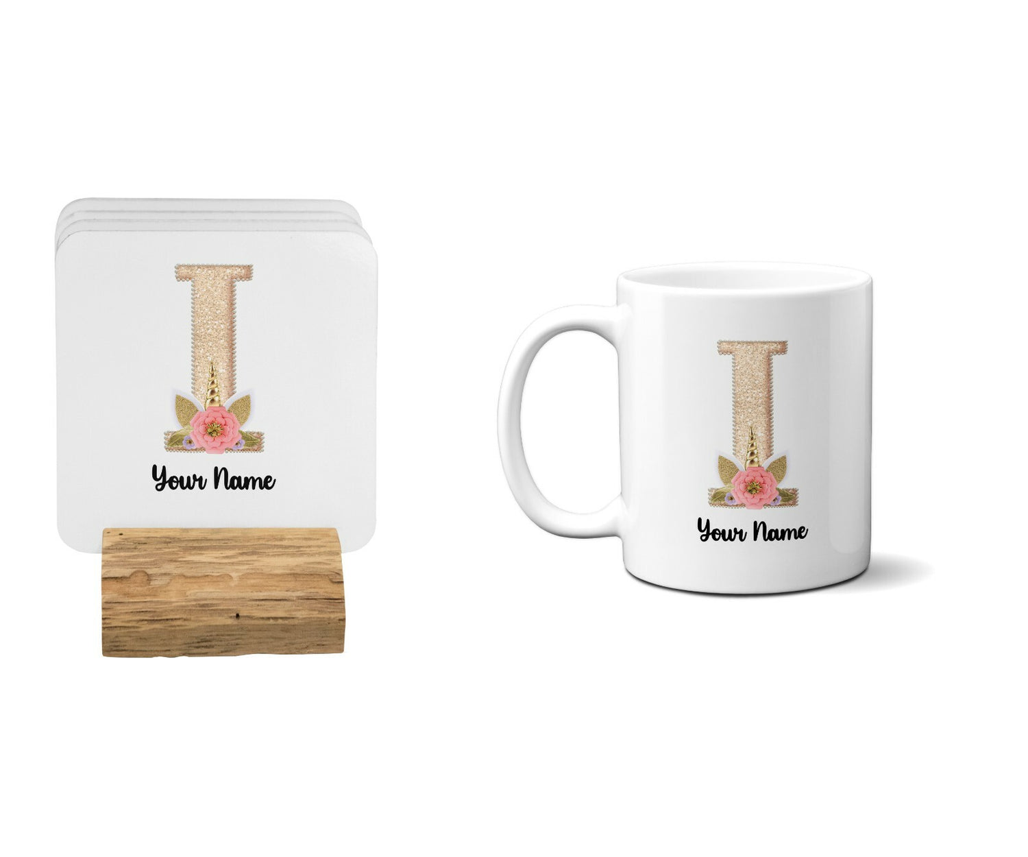 Personalised Unicorn Sparkly Kids Girls Monogram Alphabet Initial Letter Mug