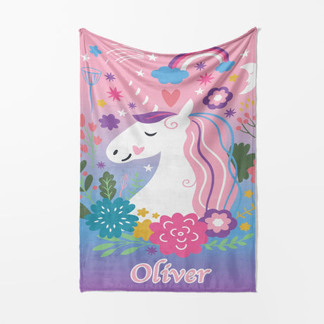 Personalised Name Unicorn Dream Fantasy Mythical Soft Warm Fleece Blanket Decor