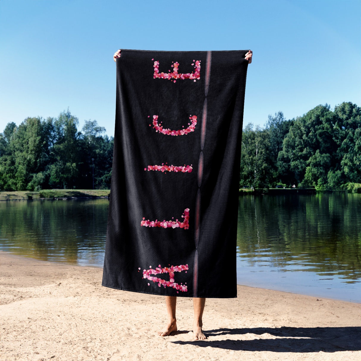 Personalised Any Name Pink Rose Petals Coloured Absorbent Beach Bath Sheet Towel