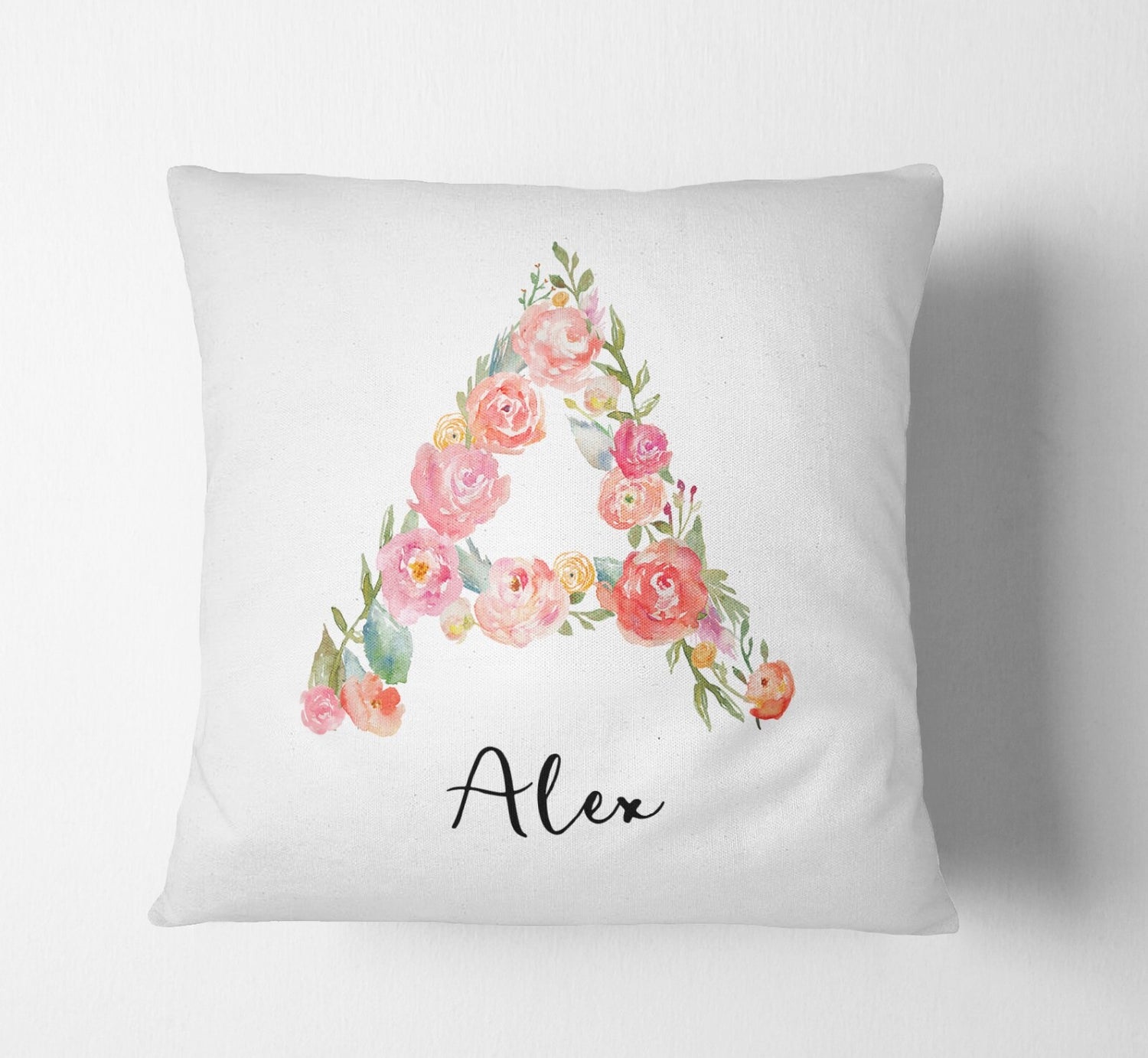 Personalised Alphabet Floral Name Initial Letter Cushion Pillow Case Insert Fill