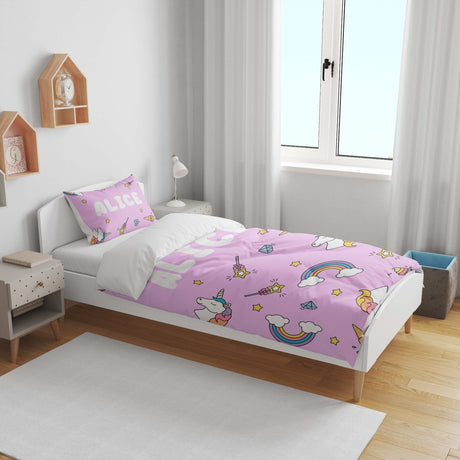 Personalised Custom Name Unicorn Ice Cream Kids Cot Bed Duvet Cover + Pillowcase
