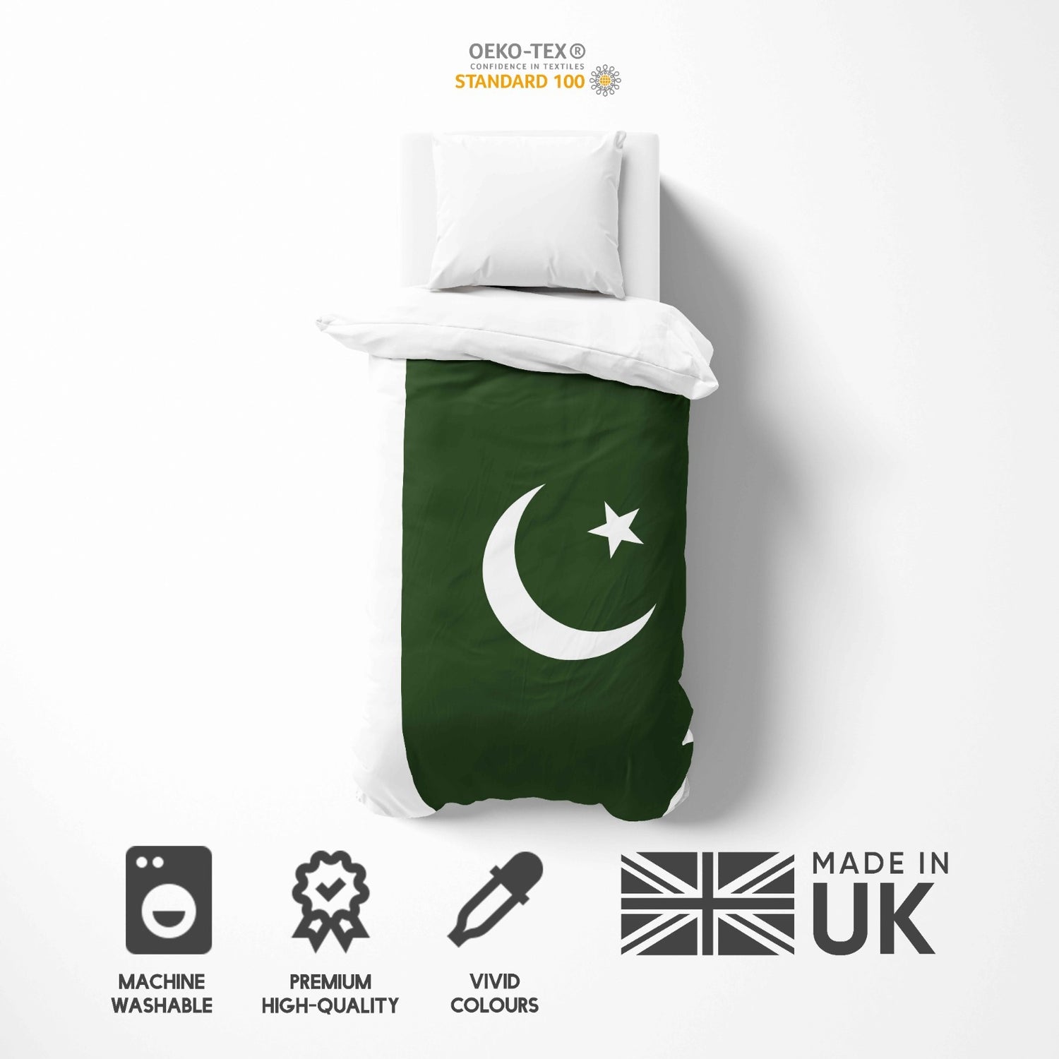 Pakistan Flag Custom Design Single Size Bed Duvet Cover Quilt + Pillowcase Set