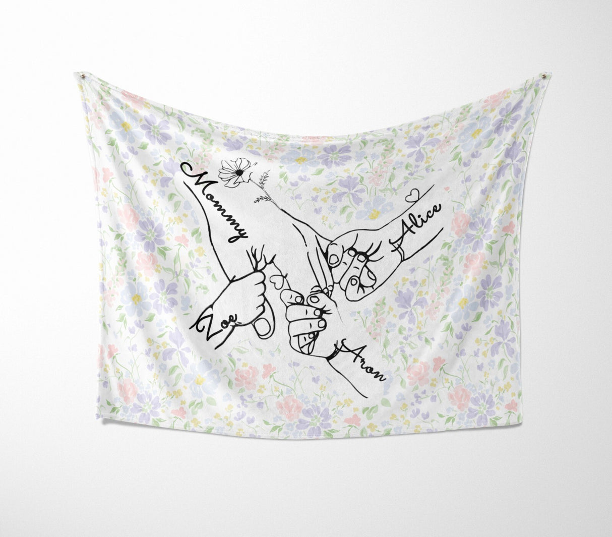 Mother's Day Custom Name Floral Soft Warm Fleece Memory Blanket Throw Decoration