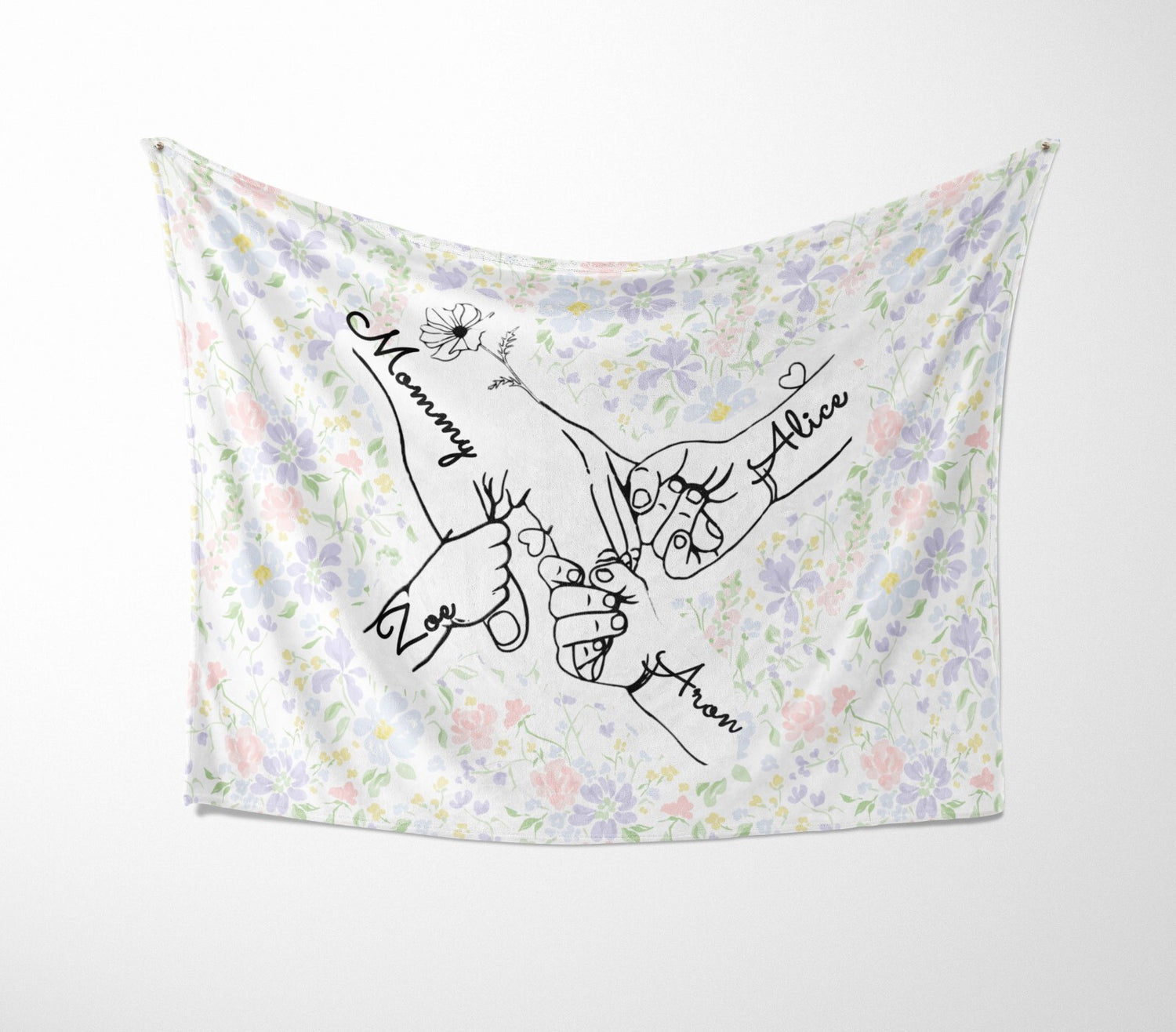 Mother's Day Custom Name Floral Soft Warm Fleece Memory Blanket Throw Decoration