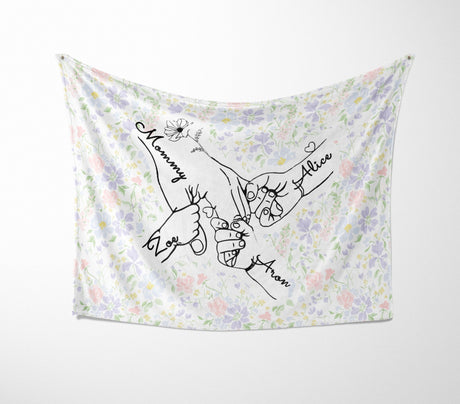 Mother's Day Custom Name Floral Soft Warm Fleece Memory Blanket Throw Decoration