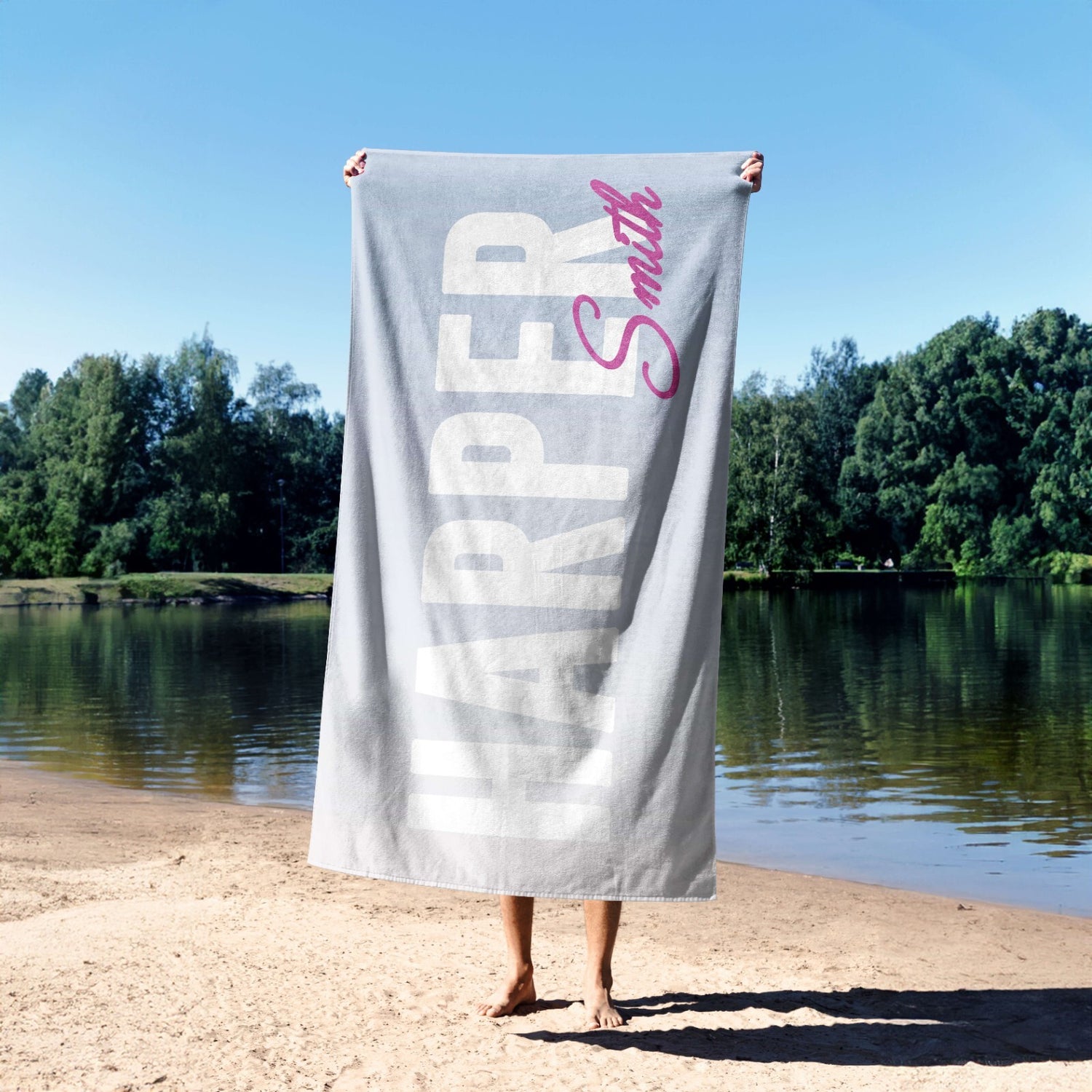 Personalised Name Gradient Two Tone Coloured Absorbent Beach Bath Sheet Towel