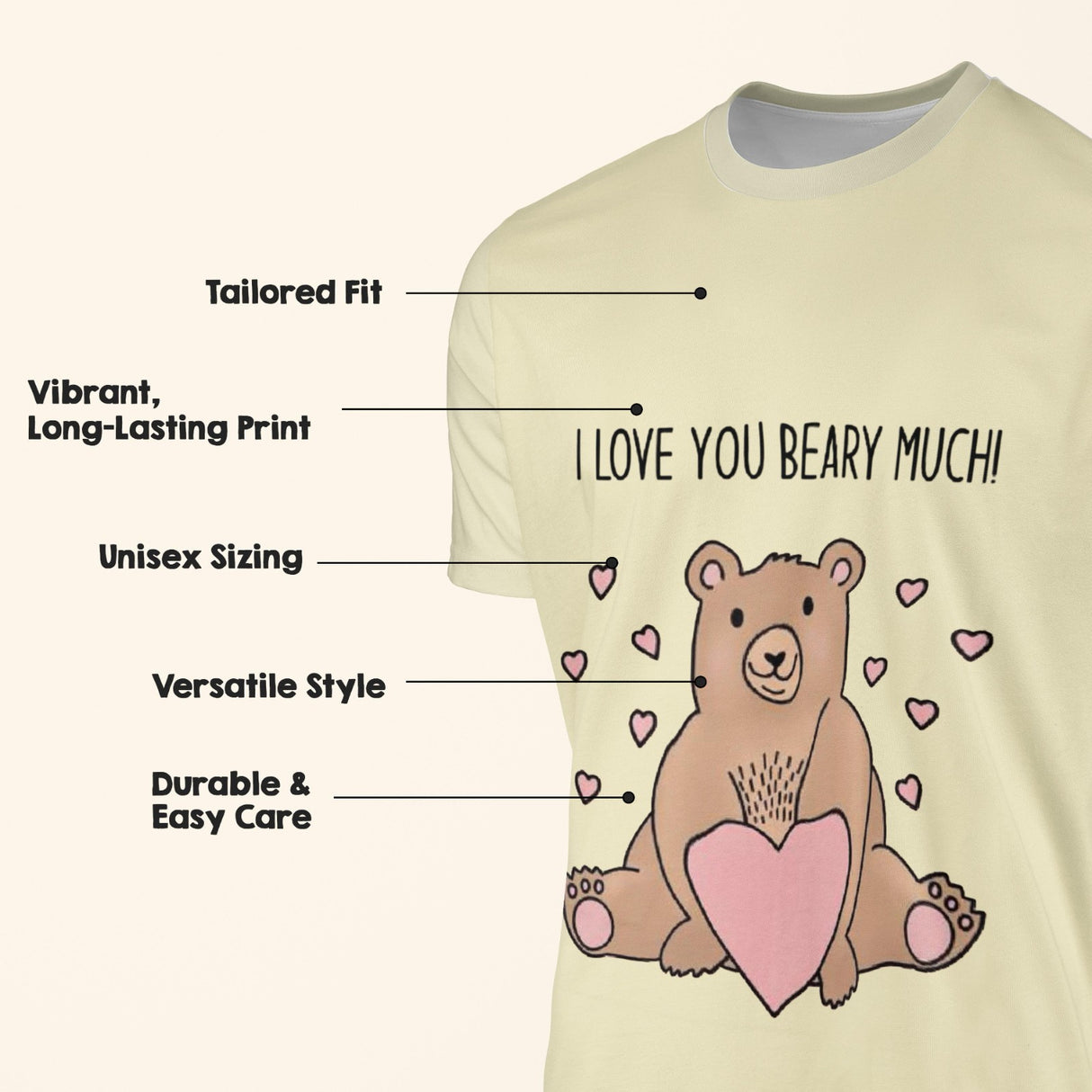 I Love You Beary Much Personalised Custom Printed T-Shirt Unisex Choose Colour