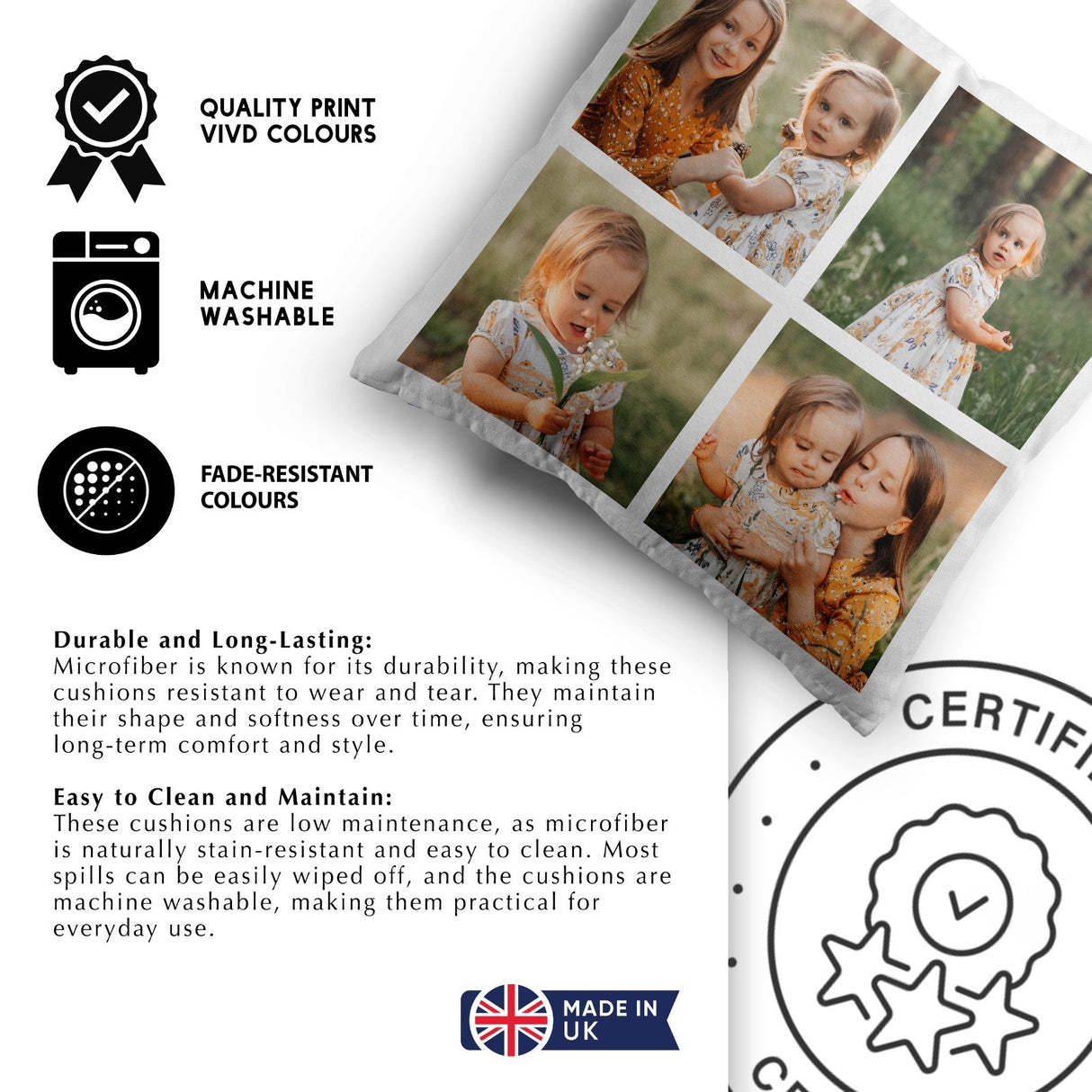 Personalised Photo Upload Picture Memory Cushion Text Option Pillow Decor Gift