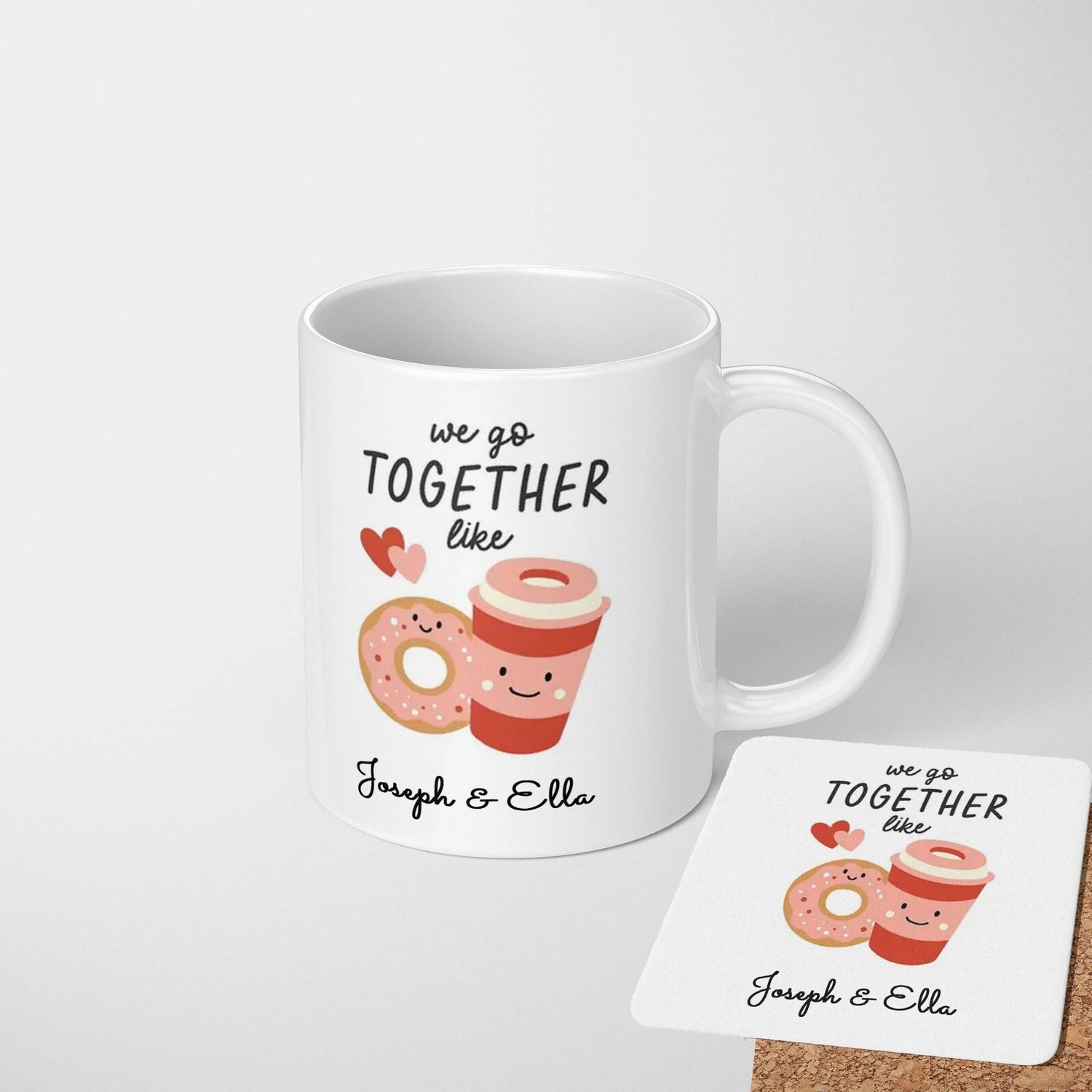 Personalised Name Valentines Love Gift Coffee Tea Mug + Coaster Option Him Her