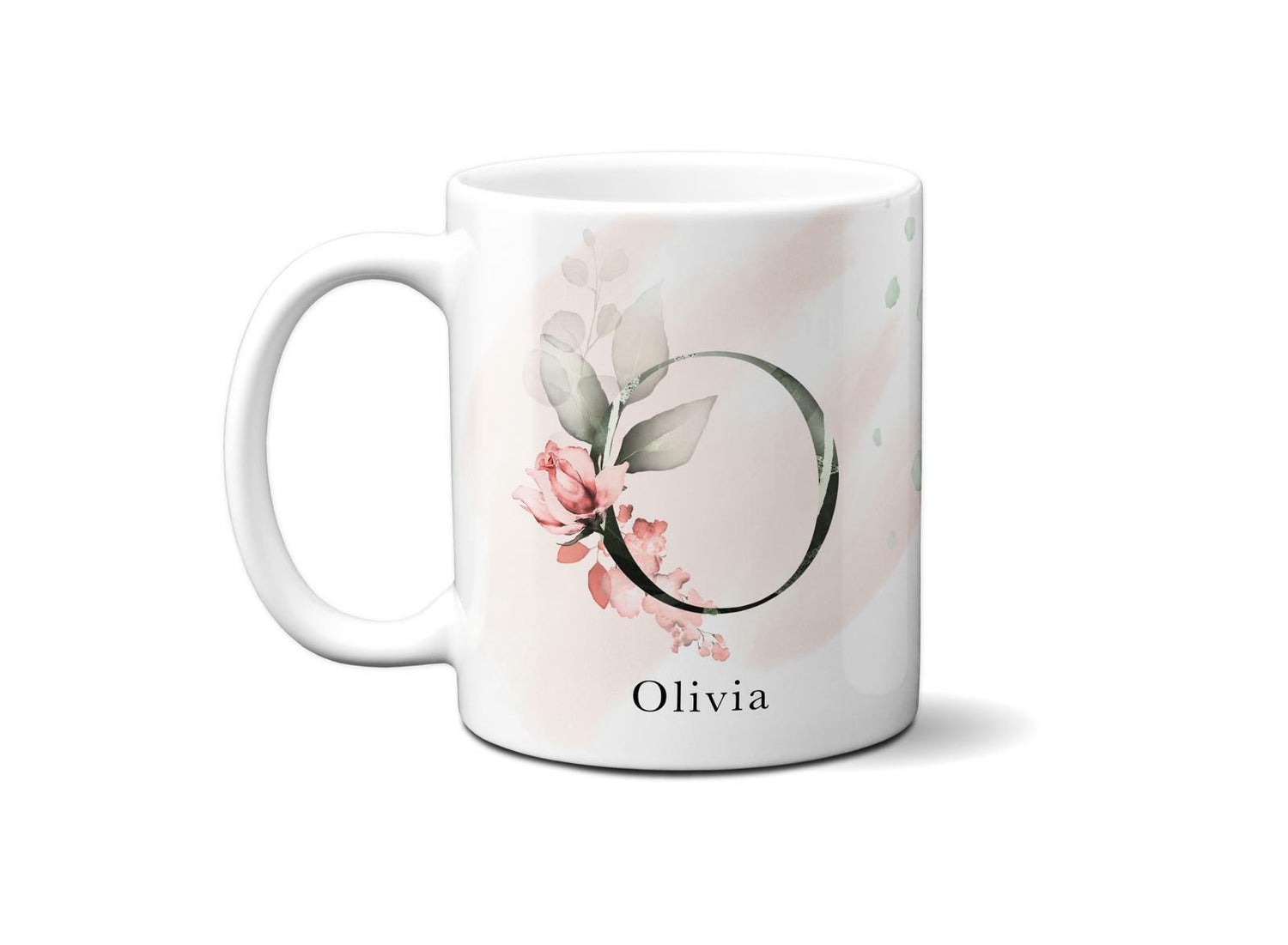 Gentle Touch Blush Pink Design Name Initial Letter Coffee Mug Gift 11oz Ceramic