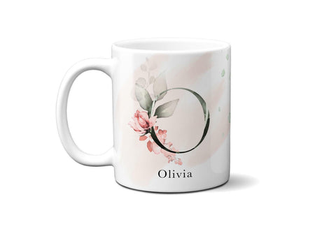 Gentle Touch Blush Pink Design Name Initial Letter Coffee Mug Gift 11oz Ceramic