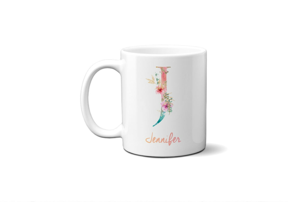 Tropical Alphabet Exotic Floral Name Initial Letter Coffee Mug Gift 11oz Ceramic