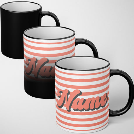 Personalised Custom Name  Stripe Retro Font Heat Sensitive Colour Changing Mug