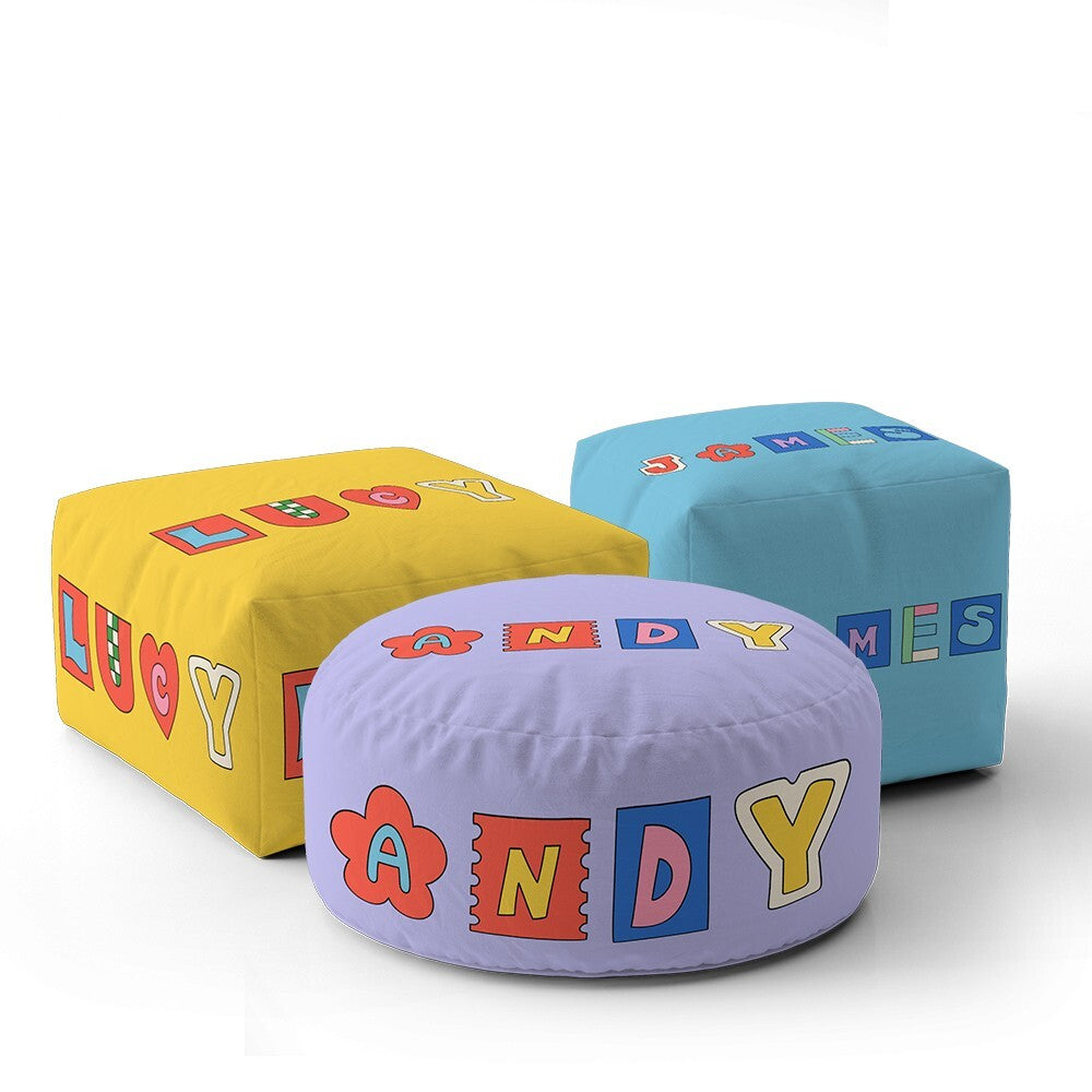 Personalised Ransom Note Cut Out Kids Font Ottoman Filled Pouffe Washable Cover