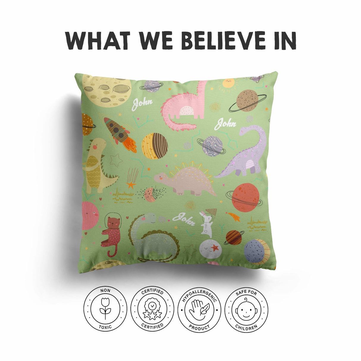 Personalised Custom Name Cartoon Baby Dinosaurs Square Fill Zipped Cushion Throw