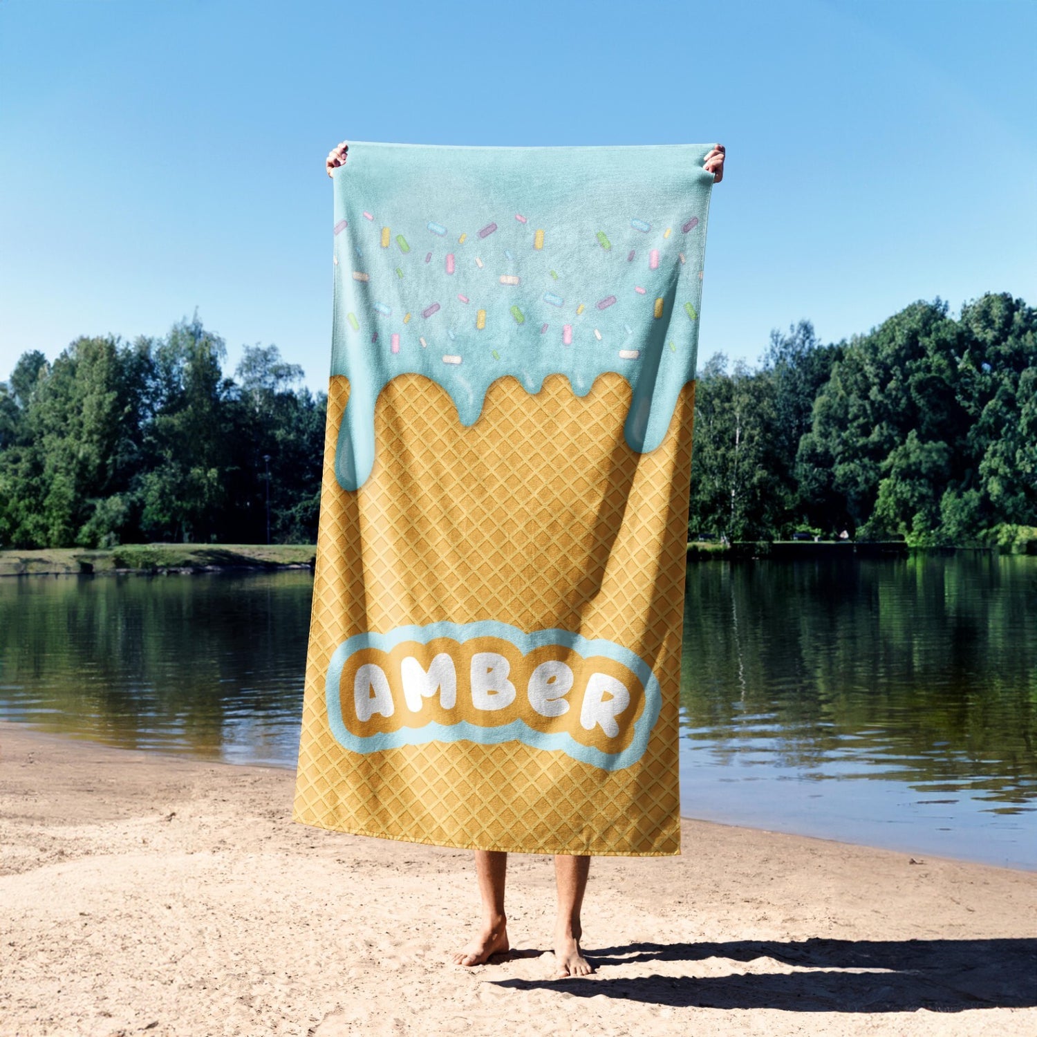 Ice Cream Cone Summer Holiday Kids Novelty Retro Beach Bath Sheet Face Towel