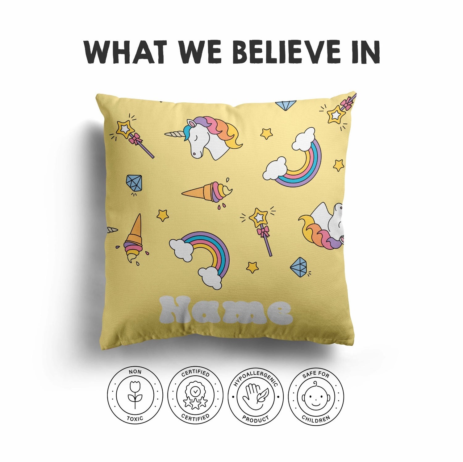 Personalised Custom Name Colour Unicorn Ice Cream Square Fill Zip Cushion Throw