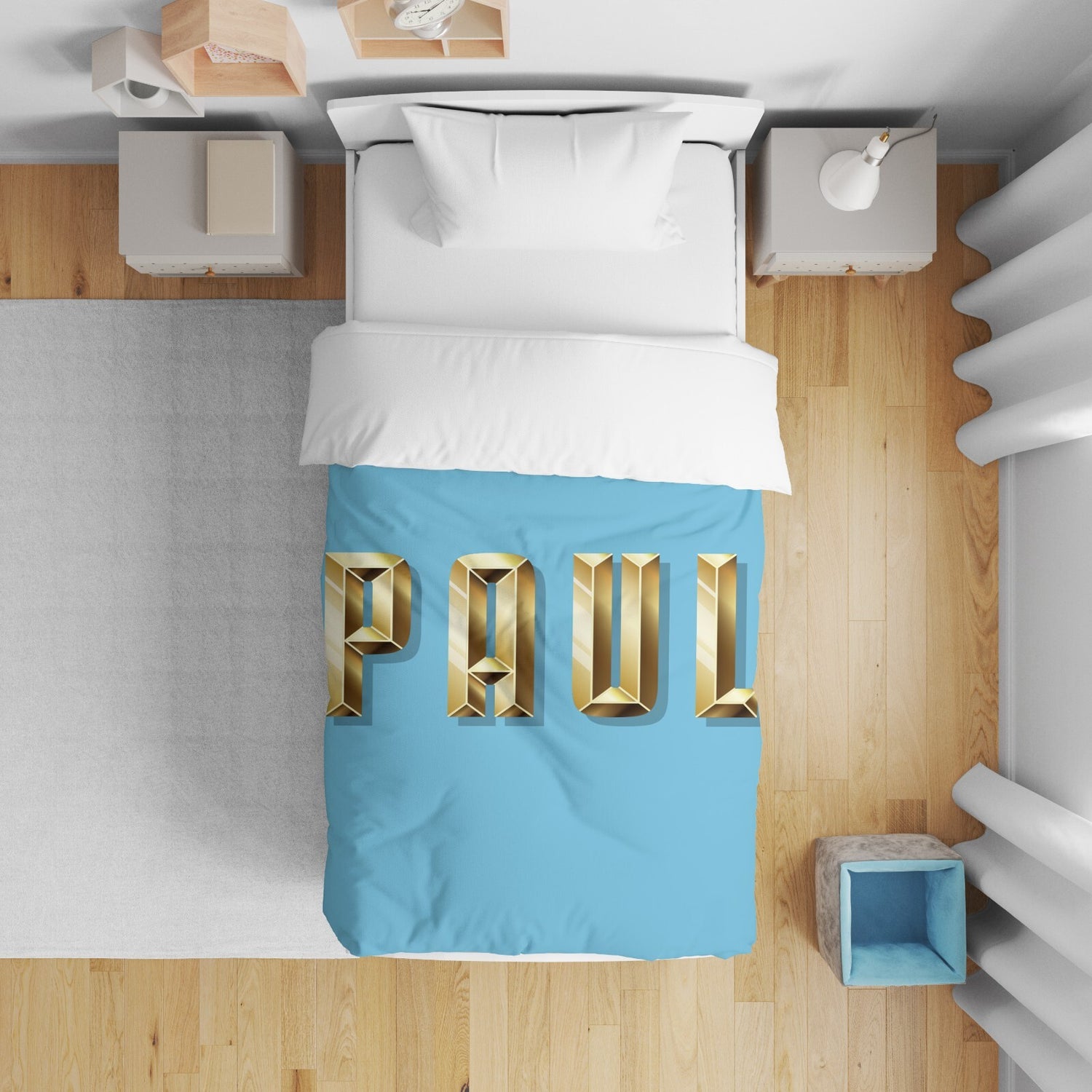 Personalised Name Gold Brick Letters Font Kids Cot Bed Duvet Cover + Pillowcase