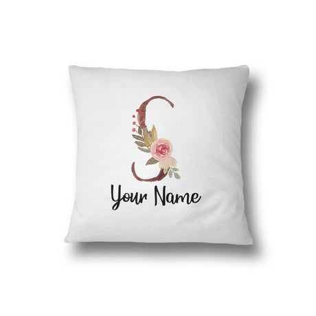 Personalised Floral Watercolour Hand Paint Effect Alphabet Floral Name Cushion
