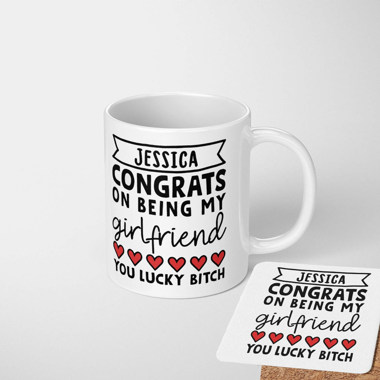 Personalised Name Valentines Love Gift Coffee Tea Mug + Coaster Option Him Her