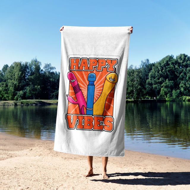 Happy Vibes Rude Funny Custom Any Colour Novelty Beach Hand Bath Sheet Towel