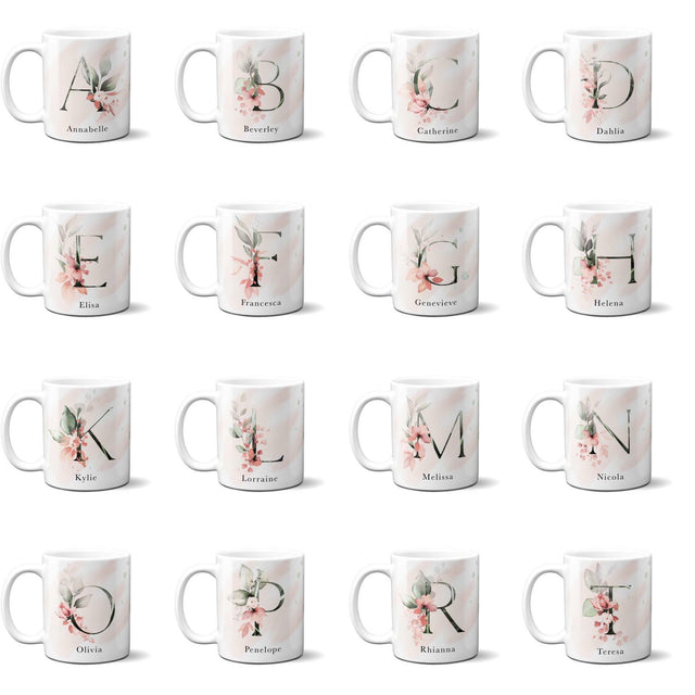 Gentle Touch Blush Pink Design Name Initial Letter Coffee Mug Gift 11oz Ceramic