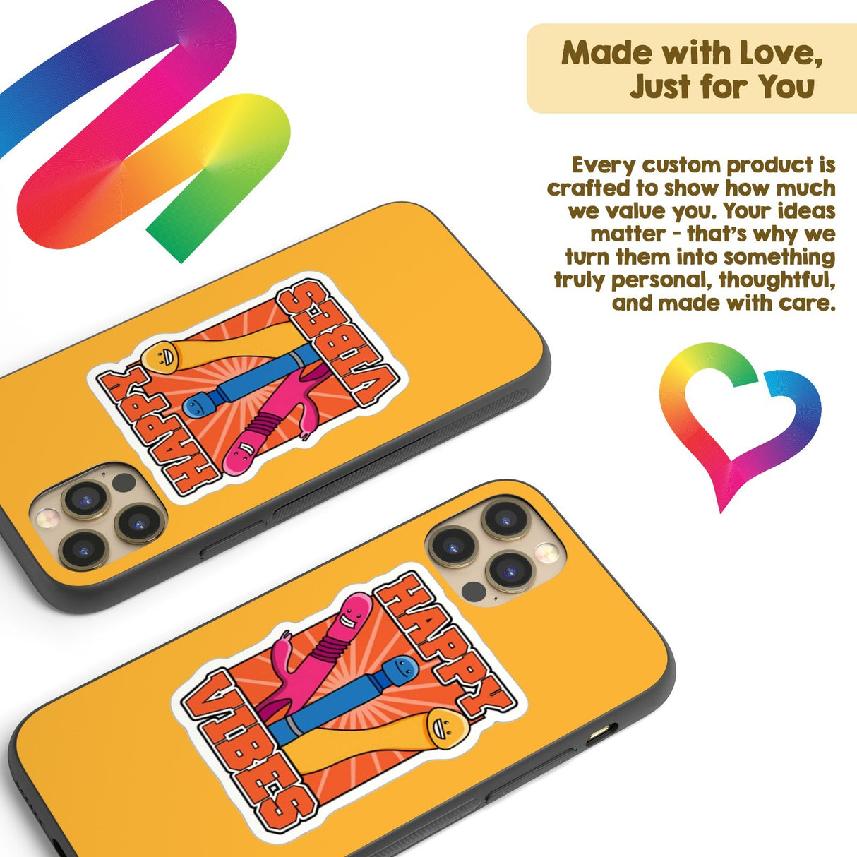 Happy Vibes Rude Funny - Personalised Custom Cover - Printed iPhone Black Case