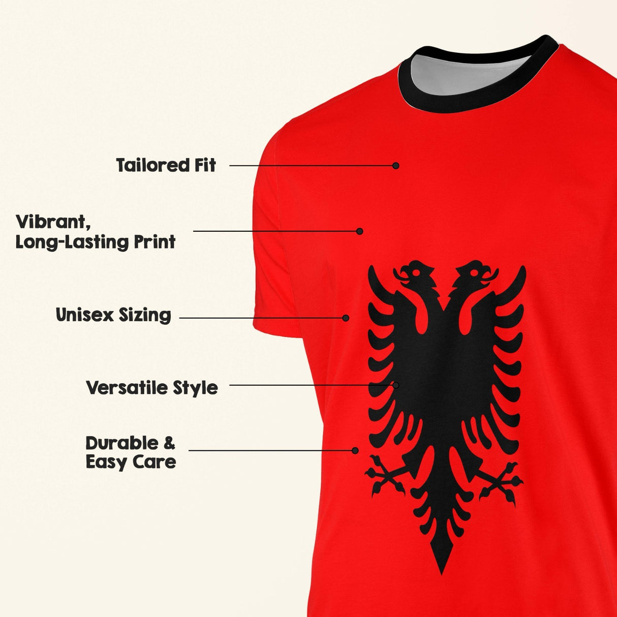 Albania Flag Custom All-Over Printed Unisex T-Shirt Top Patriotic Tee Cosy Gift