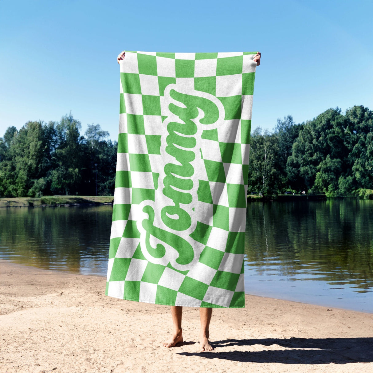 Personalised Custom Name Retro Vans Check Soft Absorbent Beach Bath Sheet Towel