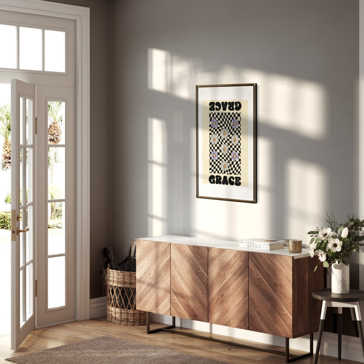 Personalised Custom Name Retro Daisy Grid Wall Art Colour Poster Print & Decor