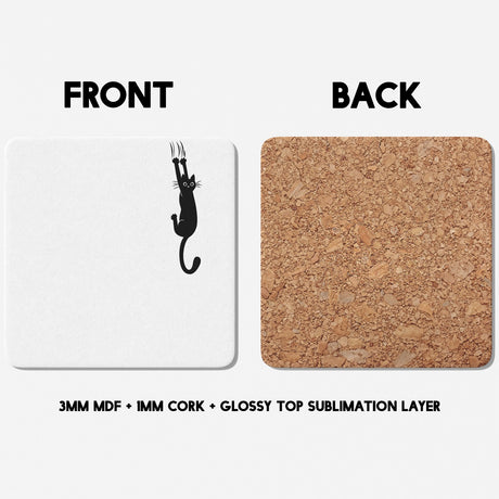 Black Cat Slipping Novelty Custom Coffee Tea Mug Coaster Set Option Gift Him Her